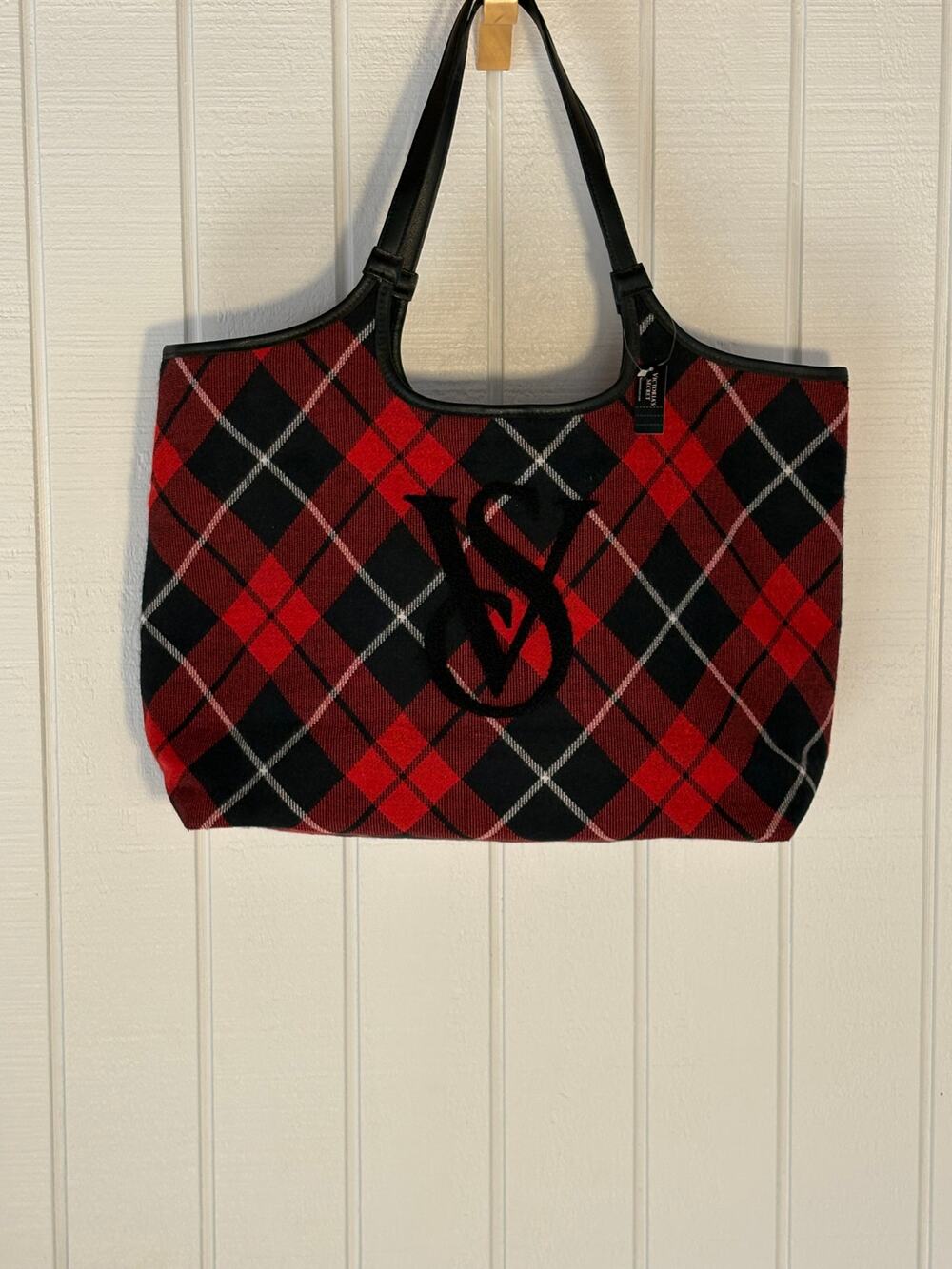 Victoria's Secret NWT Argyle Plaid Tote Bag Red Black VS Logo Y2K Holiday